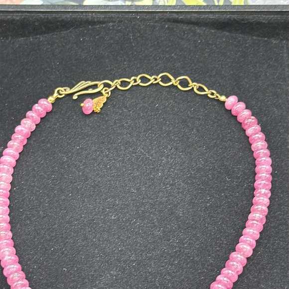 ⭐️Adorned Crown Jewelry assemblage strawberry quartz painted puppy necklace - Picture 5 of 10